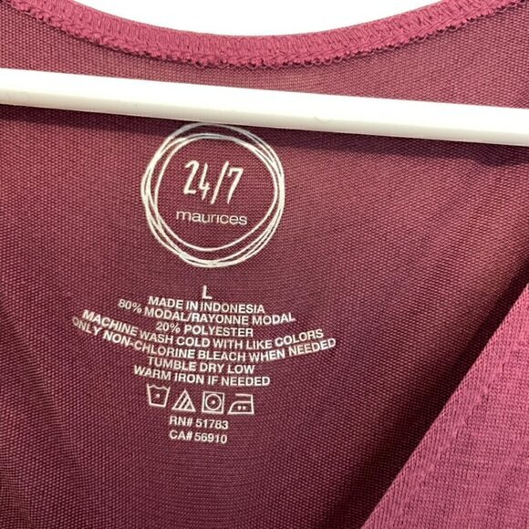MAURICES 24/7 Wrap Front Top Berry Mauve Pink ish Surplice Short Sleeve Peplum L - Picture 5 of 12